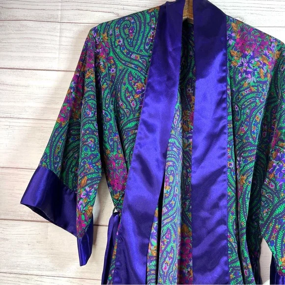 Vintage Victoria’s Secret Women’s Paisley Robe Gold Label Whimsical Fairy Floral - Picture 5 of 14